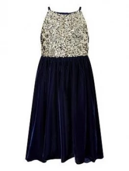 Monsoon Girls Velvet Truth Hi Low Dress - Navy