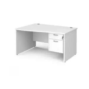 image of Office Desk Left Hand Wave Desk 1400mm With Pedestal White Top And Panel End Leg Maestro 25 MP14WLP2WH