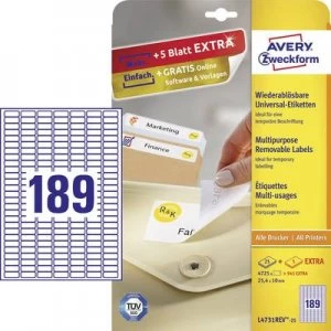 Avery-Zweckform L4731REV-25 Labels 25.4 x 10 mm Paper White 5760 pcs Removable All-purpose labels Inkjet, Laser, Copier 30 Sheet A4