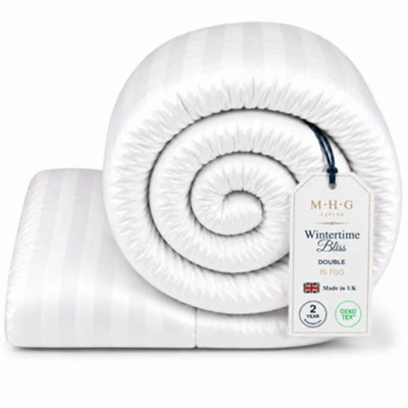 Image of MHG Living 15 Tog Winter Duvet - Hotel Quality Striped Microfibre Duvet, Breathable & Hypoallergenic - Double