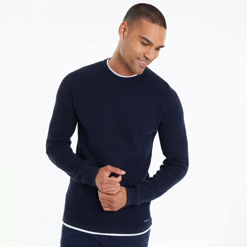 Image of Threadbare 'Elsmore' Crew Neck Jumper With Mock T-Shirt Navy
