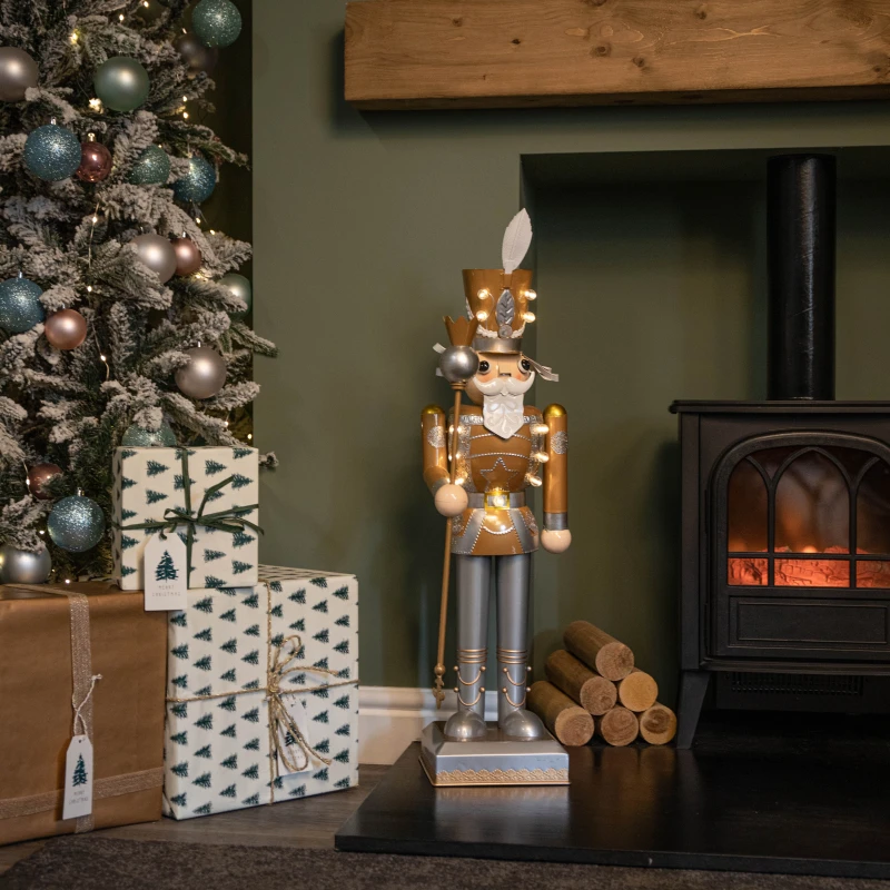 Image of 80cm Battery Operated Light up Christmas Gold Nutcracker with LEDs