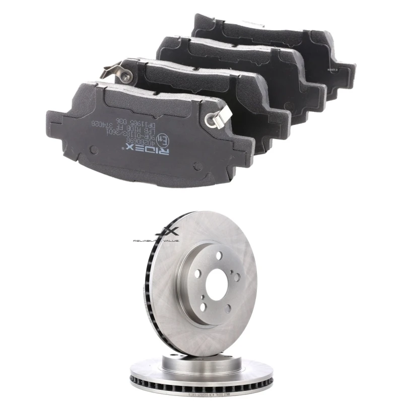 Image of RIDEX 3405B2743 Brake disc and pads set Front Axle, Brake Disc Type: internally vented, with acoustic wear warning Brake Set,disc brakes (3405)
