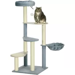 Image of Cat Tree for Indoor Cats, Modern Cat Tower with Scratching Posts, Bed - Blue - Pawhut