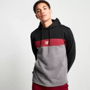 image of 11 Degrees Cut and Sew Panelled Pullover Hoodie - Black/Pomegranate/Charcoal - L