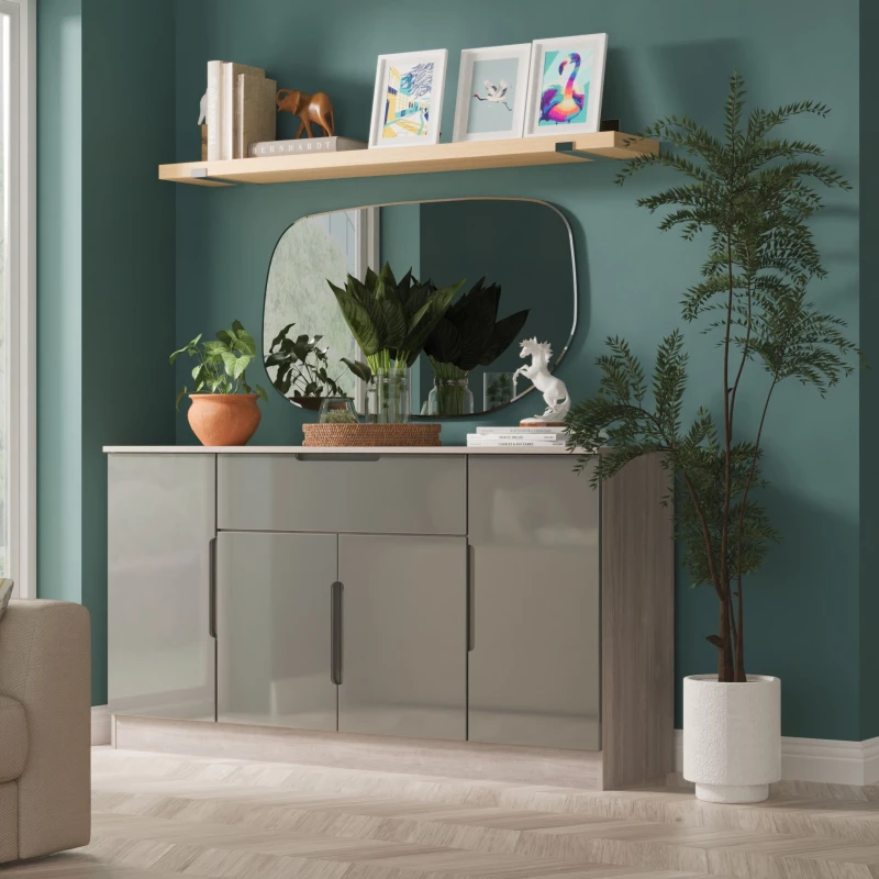 Image of Ready Assembled 2 U Lucca 4 Door 1 Drawer Wide Unit (Ready Assembled) in Grey Grey Unisex