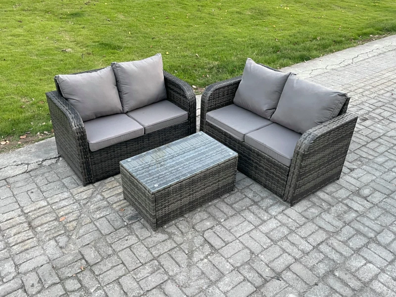 Image of Fimous 4 Seater Outdoor Lounge Sofa Set Rattan Garden Furniture Set with Rectangular Coffee Table Dark Grey Mixed Dark Grey