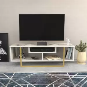 Image of Decorotika - Asal 120 Cm Wide Modern tv Unit, tv Stand, tv Cabinet With Open Shelf Lowboard Up To 51 TVs - Ephesus Gold