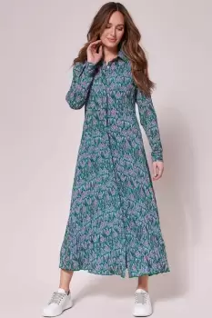 image of Crinkle Print Maxi Shirt Dress