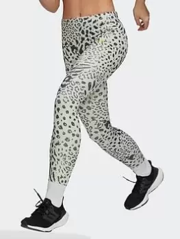 image of adidas Fastimpact Running Leopard 7/8 Tights, Green Size XL Women