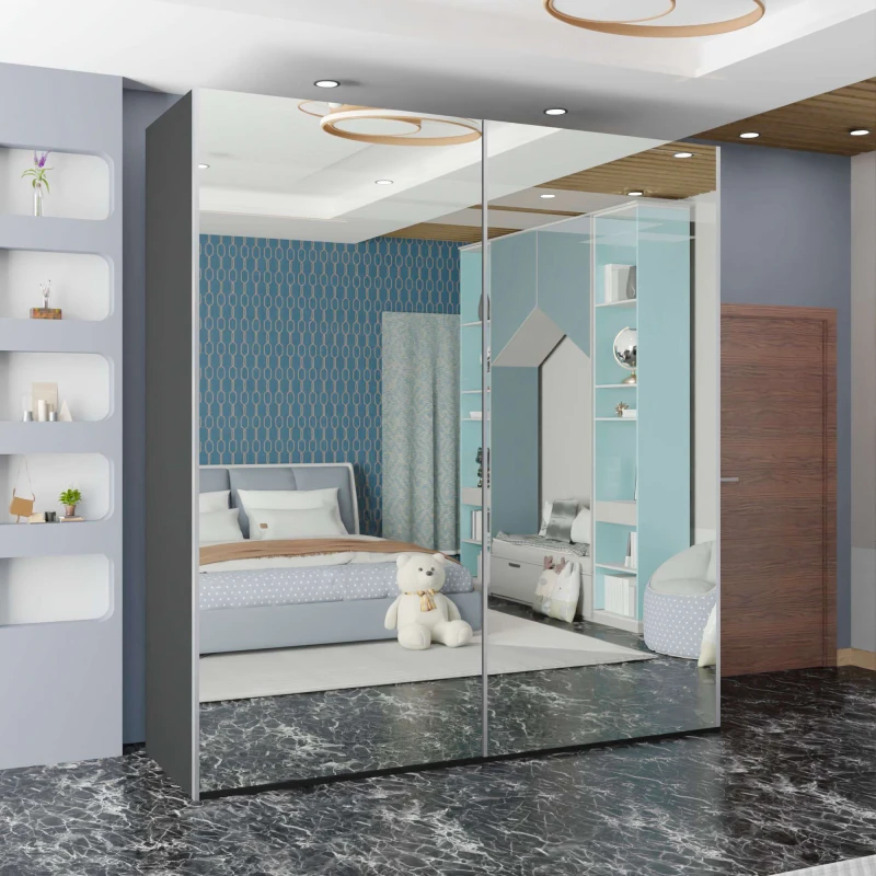 Image of Sliding Wardrobes 4U Modern Sliding Mirrored Wardrobe Sleek, Space-Saving Storage 150cm in Grey Grey Unisex
