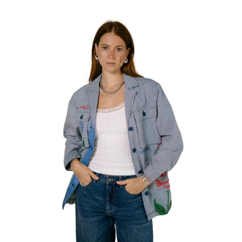 Image of Freeman T Porter Woman's shirt Freeman T Porter Venty Stripes&Roses Bleu Female XS