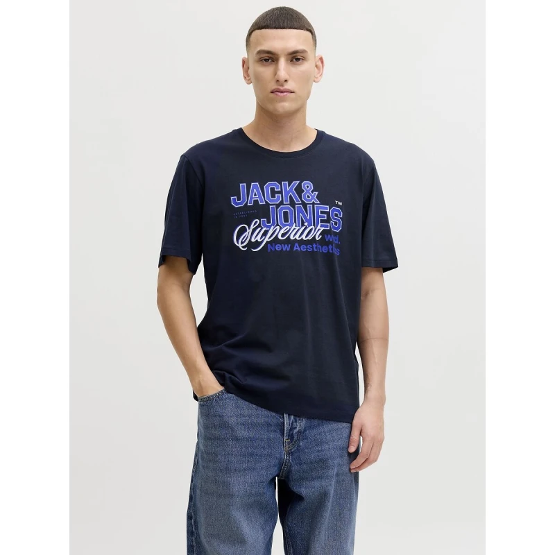 Image of jack & jones Short Sleeve T-Shirt Navy Blue Cotton M