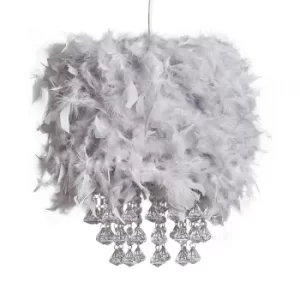 image of Uriel Feather Pendant Shade in Grey with Acrylic Droplets