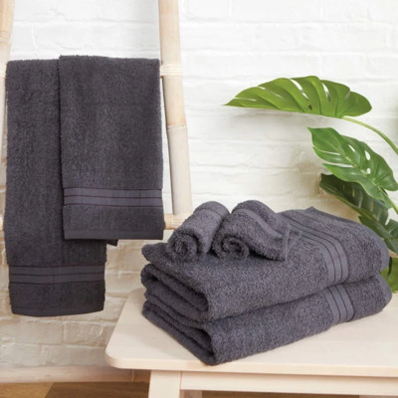 Image of OHS OHS 10 Pack of 100% Cotton Bath Sheet Bathroom Towel in Charcoal Charcoal Bath Sheet Unisex 5027434142408