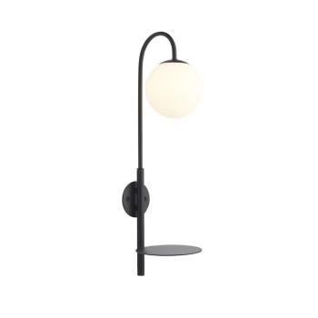 image of Frosinone Wall Lamp Satin Black Paint & Matt Opal Glass