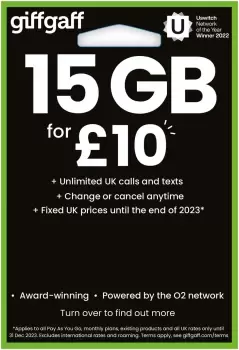 image of giffgaff 10GB Pay As You Go Sim Card