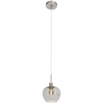 image of Sienna Lighting - Sienna Lotus Dome Pendant Ceiling Lights Steel Brushed, Glass Transparent Grey