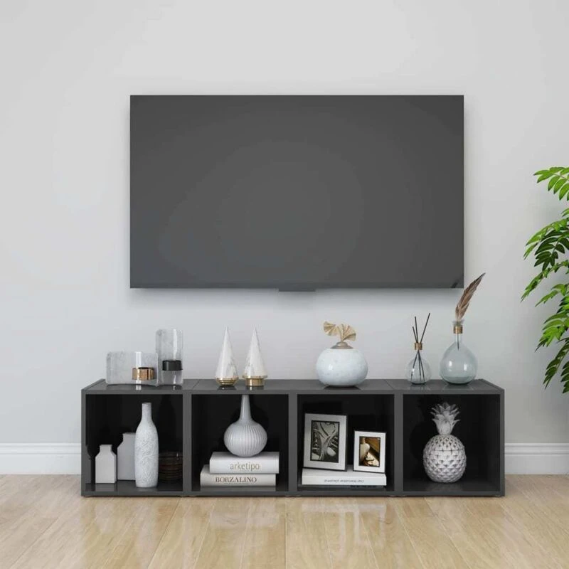 Image of VIDAXL TV Cabinets 4 pcs High Gloss Grey 37x35x37cm Engineered Wood Vidaxl 8720286354322