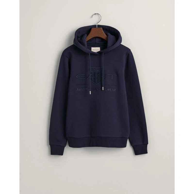 Image of Gant Tonal Logo Archive Shield Hoodie - Blue Blue 8