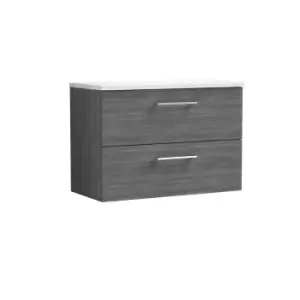 image of Nuie Arno 800mm Wall Hung 2 Drawer Vanity & Sparkling White Laminate Top Anthracite