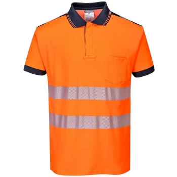 image of Portwest - T180ONRS - sz S PW3 Hi-Vis Polo Shirt S/S - Orange/Navy