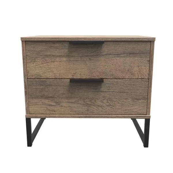 image of Welcome Furniture Ready Assembled Hong Kong G 2 Drawer Side Table In Vintage Oak