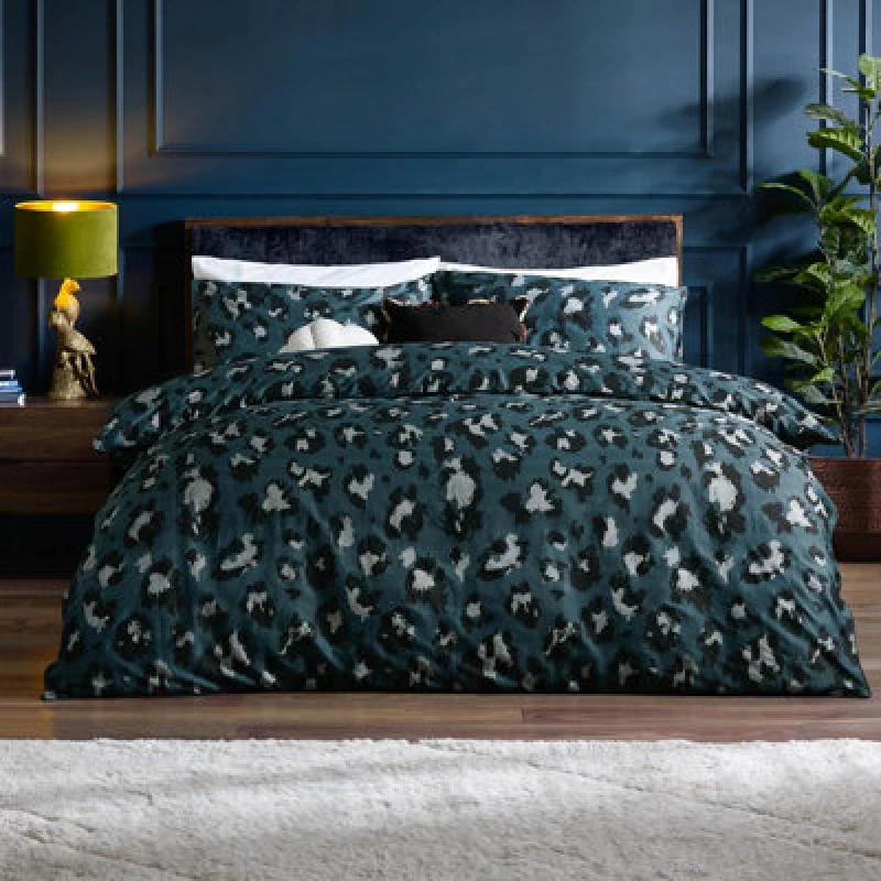 Image of Furn Furn True Leopard Printed Duvet Cover Set in Navy Size: Single Navy Single Unisex 5025532823298