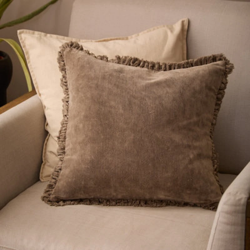 Image of Yard Bertie 100% Cotton Velvet Cushion in Chocolate Size: 45cm x 45cm Chocolate Unisex 45cm x 45 cm