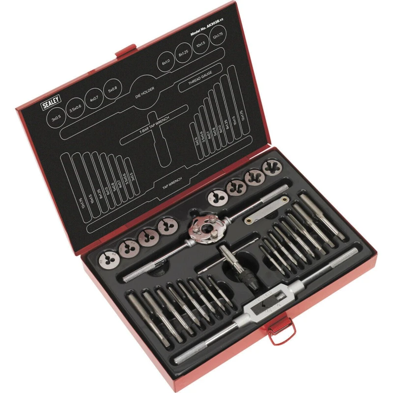 Image of Loops 28pc Metric Tap & Split Die Set - M3 to M12 - Manual Bar & Socket Threading Tool Multi