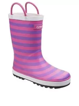 image of Cotswold Girls Pink Stripe Wellington Boots, Pink, Size 13 Younger