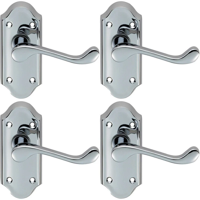 Image of Loops 4x PAIR Victorian Scroll Lever on Short Latch Backplate 112 x 48mm Chrome Multi
