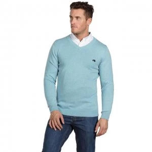 Image of Raging Bull Sea Blue V-Neck Cotton and Cashmere Sweater - M