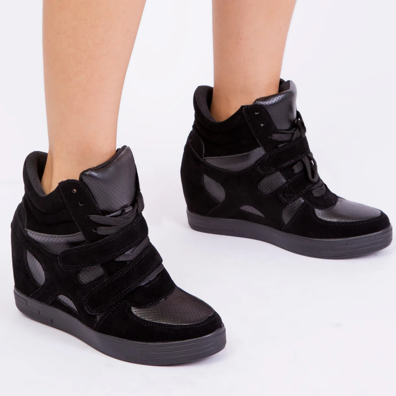 Image of Where's That From 'Hitop' Wedge Trainers With A Front Lace Up Black