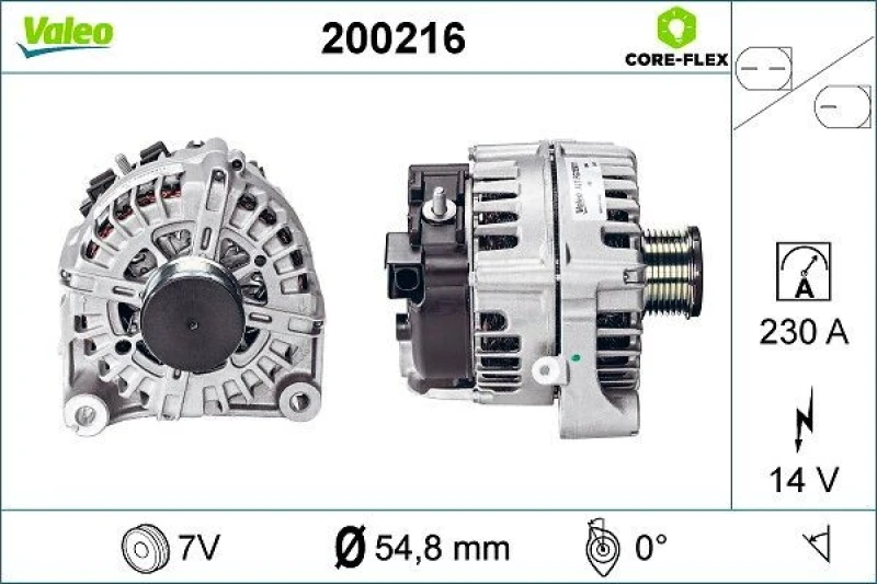 Image of VALEO 200216 Generator VALEO CORE-FLEX Alternator Charging Current: 230A, Voltage: 14V Alternator (4)