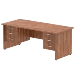 Image of Impulse 1800 Rectangle Panel End Leg Desk WALNUT 2 x 3 Drawer Fixed Ped