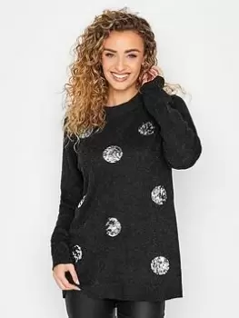 image of Long Tall Sally Charcoal Sequin Spot Jumper, Grey, Size 8-10, Women