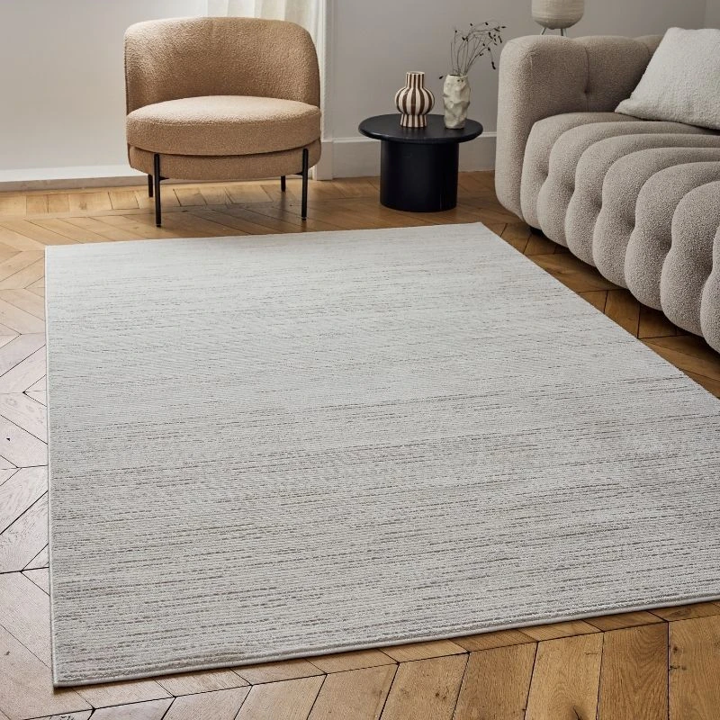 Image of THE RUGS Carmel Modern Area Rugs & Runners Striped Design Soft Pile in Beige Size: 80cm x 300cm Beige Unisex 80cm x 300 cm