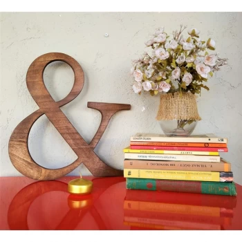 image of &amp; - Natural Brown Decorative Wooden Wall Accessory