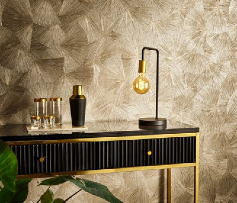 Image of Erismann Luxurious Designer Japandi Fan Design Textured Vinyl Wallpaper With Metallic Highlights In Gold
