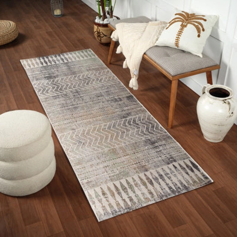 Image of Livabliss Scandi Geometric Dark Grey Louna Runner Rug 80 X 220 Cm - Easy Care, Non Shedding, Ideal For Hallway Or Beside The Bed
