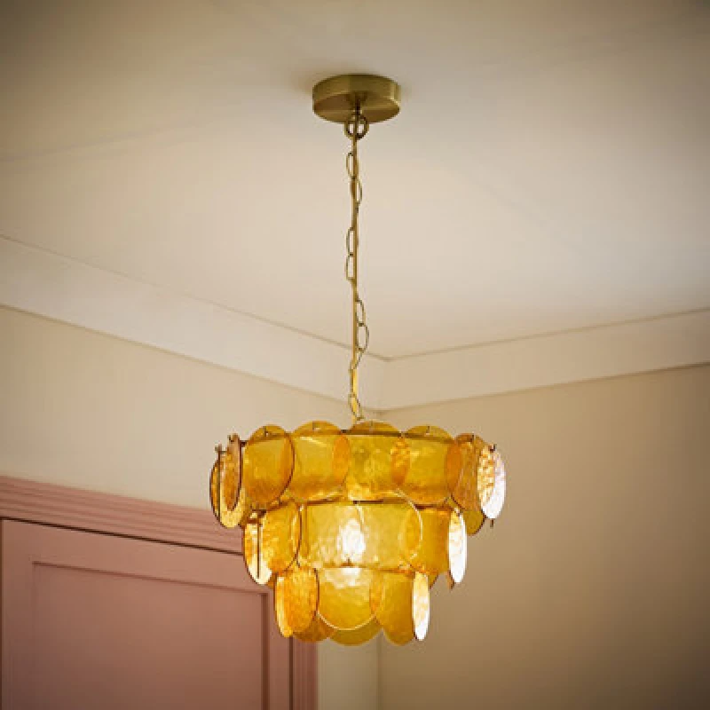 Image of Valuelights Juliette Orange Glass Disc 3 Tier Chandelier Ceiling Pendant Light