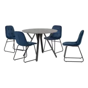 Image of Athens Round Dining Table with 4 Lukas Chairs Navy Blue