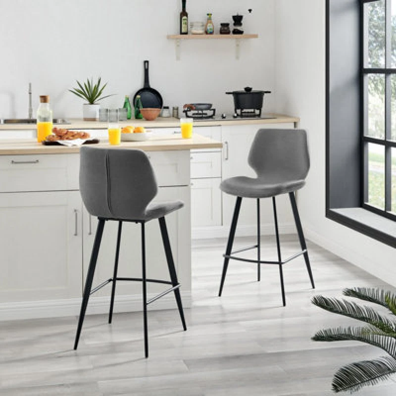 Image of FurnitureboxUK FurnitureboxUK Nyla Set of 2 Fabric Black Leg Bar Chair in Grey Grey One Size Unisex 5056542696404