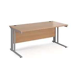 image of Rectangular Straight Desk Beech Wood Cantilever Legs Silver Maestro 25 1600 x 800 x 725mm