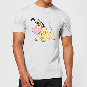 Image of Disney Pluto Love Heart Mens T-Shirt - Grey - XS - Grey