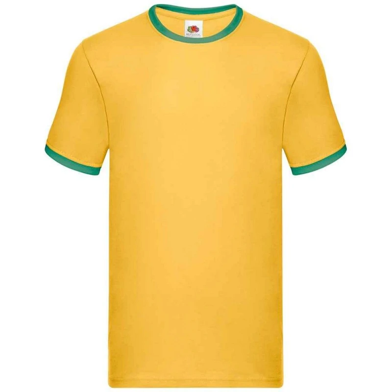 Image of Fruit Of The Loom Fruit of the Loom Men Ringer Contrast T-Shirt in Yellow Size: Small Yellow S Male 5063470810024