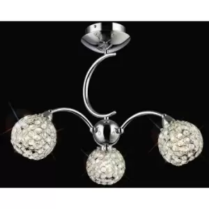 Image of Diyas - Escado Semi-Plafond 3 Bulbs polished chrome / crystal