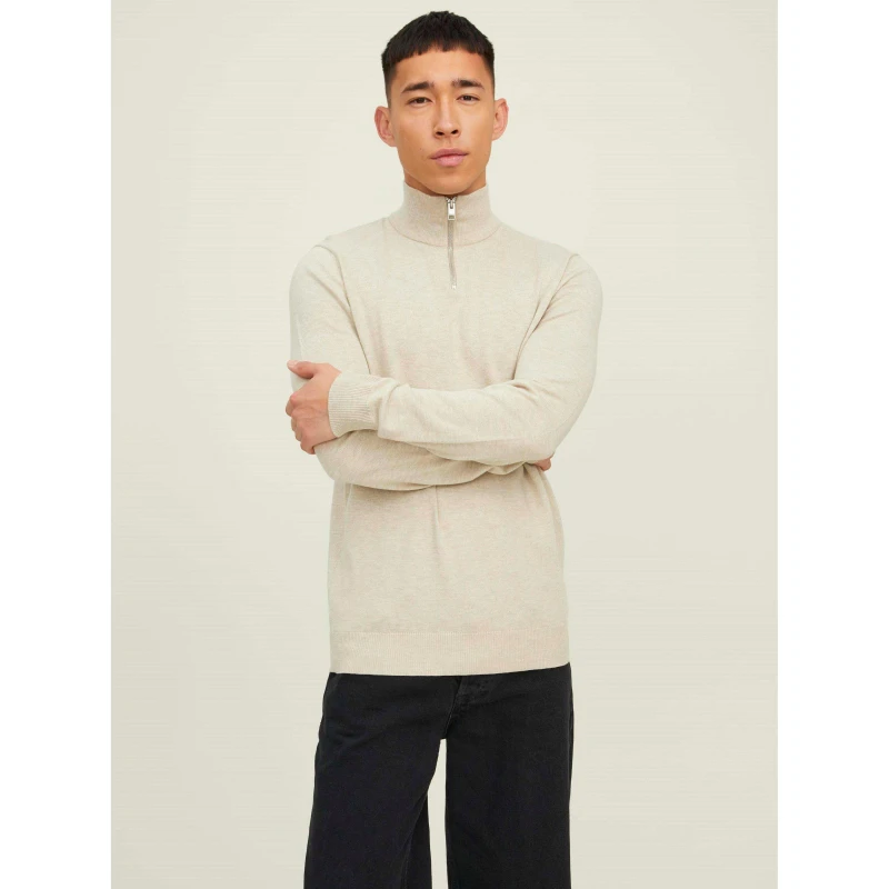 Image of Jack and Jones Emil Half Zip Knitted Top Mens Oatmeal male L