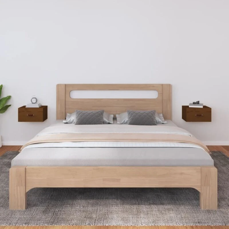 Image of Vidaxl Wall-mounted Bedside Cabinets 2 Pcs Honey Brown 40X29.5X22 Cm, Brown 820993